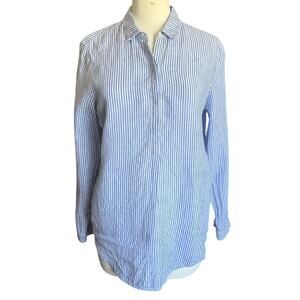 AYR Striped Linen Popover Shirt Blue /White Half Button Relaxed (sz S) 452